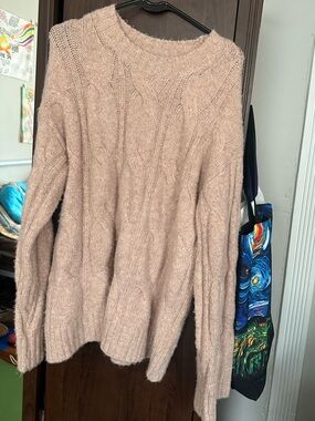 American Eagle Light Pink Oversized Cable Knit Sweater